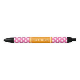Roze en Oranje poka Dots Pattern Zwarte Inkt Pen