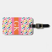 Roze en Oranje Polka Dot Monogram Bagagelabel (Voorkant horizontaal)