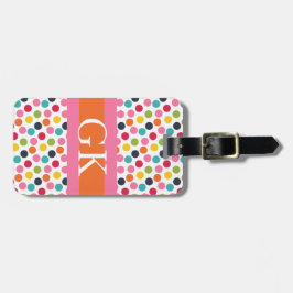 Roze en Oranje Polka Dot Monogram Bagagelabel