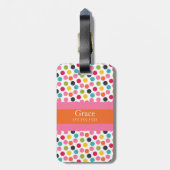 Roze en Oranje Polka Dot Monogram Bagagelabel (Achterkant verticaal)