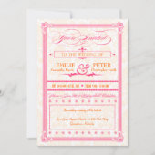 Roze en Oranje Poster-Stijl Wedding Uitnodigen Kaart (Voorkant)