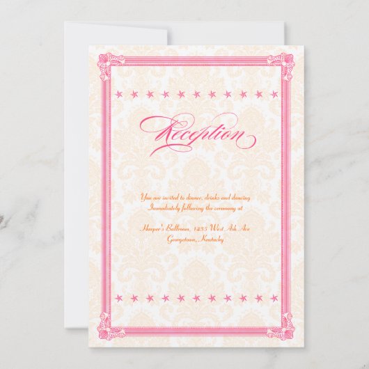 Roze en Oranje Poster-Stijl Wedding Uitnodigen Kaart (Achterkant)