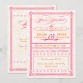 Roze en Oranje Poster-Stijl Wedding Uitnodigen Kaart (Voorkant / Achterkant)