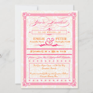 Roze en Oranje Poster-Stijlvol huwelijk uitnodigen Kaart