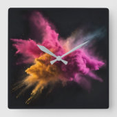Roze en Oranje Powder Blast Vierkante Klok (Voorkant)