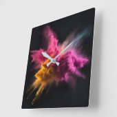 Roze en Oranje Powder Blast Vierkante Klok (Hoek)