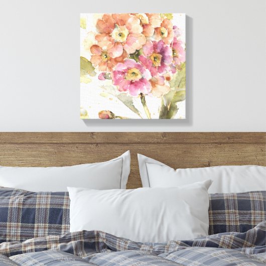 Roze en Oranje primrose Canvas Afdruk (Insitu (Slaapkamer))