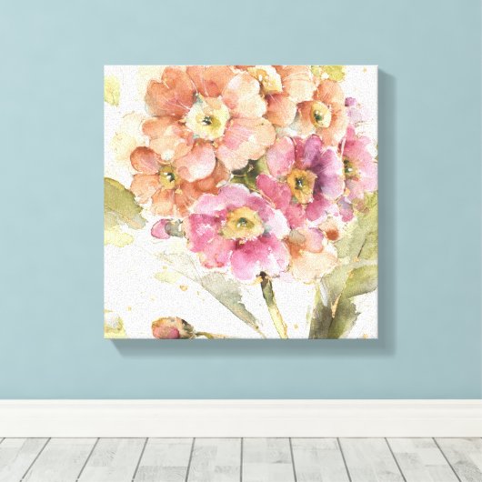 Roze en Oranje primrose Canvas Afdruk (Insitu (Houten vloer))