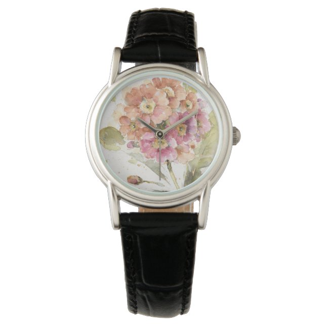 Roze en Oranje primrose Horloge (Voorkant)