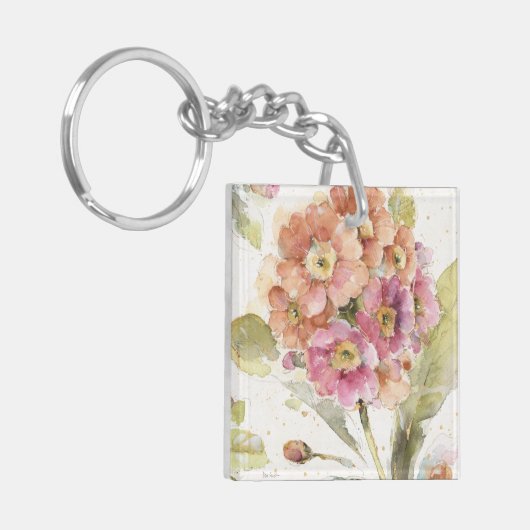 Roze en Oranje primrose Sleutelhanger (Voorkant Links)