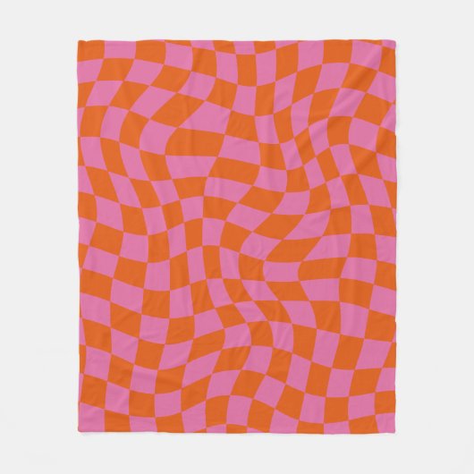 Roze en Oranje psychedelische geruite groovy grid Fleece Deken (Voorkant)