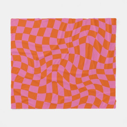 Roze en Oranje psychedelische geruite groovy grid Fleece Deken (Voorkant (Horizontaal))