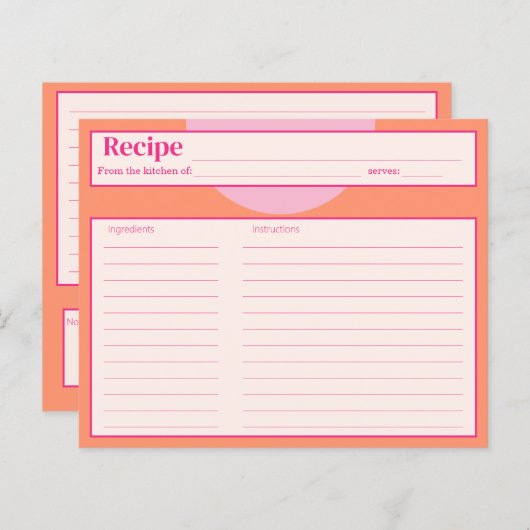 Roze en Oranje Recept Kaart (Voorkant / Achterkant)