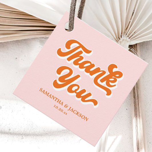 Roze en Oranje Retro 70s Dank je bruiloft Bedankjes Labels
