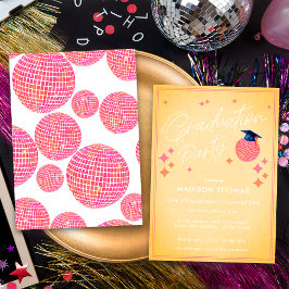 Roze en Oranje Retro Disco Bal Afstudeerfeest Kaart