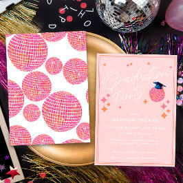 Roze en Oranje Retro Disco Bal Afstudeerfeest Kaart