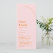 Roze en Oranje Retro Disco Bruiloft Programmakaart (Staand voorkant)
