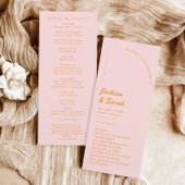 Roze en Oranje Retro Disco Bruiloft Programmakaart