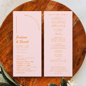 Roze en Oranje Retro Disco Bruiloft Programmakaart