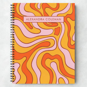Roze en Oranje retro esthetische jaren '70 Swirl Notitieboek