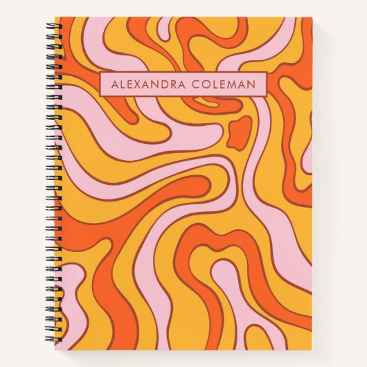 Roze en Oranje retro esthetische jaren '70 Swirl Notitieboek (Voorkant)