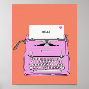 Roze en Oranje Retro  schrijfmachine Poster