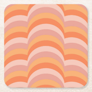Roze en oranje retro stijl curves patroon kartonnen onderzetters