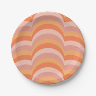 Roze en oranje retro stijl curves patroon papieren bordje
