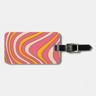 Roze en oranje retro stijl golven bagagelabel