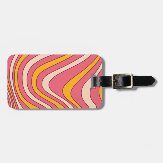 Roze en oranje retro stijl golven bagagelabel (Voorkant horizontaal)
