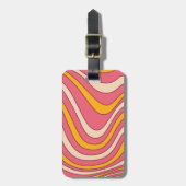 Roze en oranje retro stijl golven bagagelabel (Voorkant verticaal)