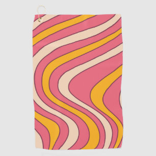 Roze en oranje retro stijl golven golfhanddoek