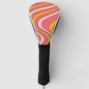 Roze en oranje retro stijl golven golfheadcover