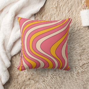 Roze en oranje retro stijl golven kussen