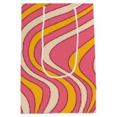 Roze en oranje retro stijl golven medium cadeauzakje (Achterkant)