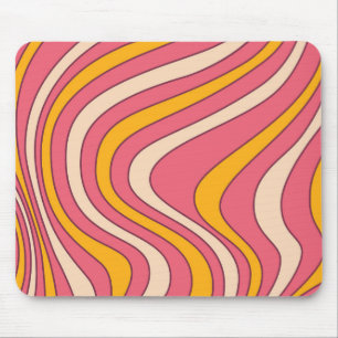 Roze en oranje retro stijl golven muismat