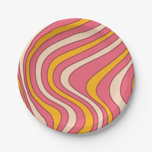 Roze en oranje retro stijl golven papieren bordje