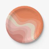Roze en oranje retro stijl golven papieren bordje (Voorkant)