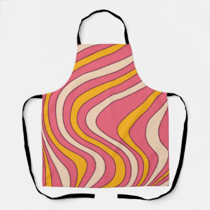 Roze en oranje retro stijl golven schort