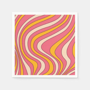 Roze en oranje retro stijl golven servet