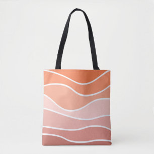 Roze en oranje retro stijl golven tote bag