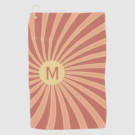 Roze en oranje retro stijl zonnestraalontwerp golfhanddoek (Voorkant)