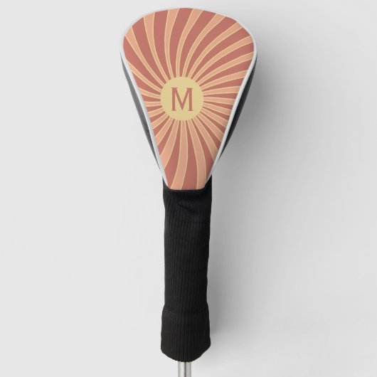 Roze en oranje retro stijl zonnestraalontwerp golfheadcover (Voorkant)