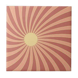 Roze en oranje retro stijl zonnestraalontwerp tegeltje