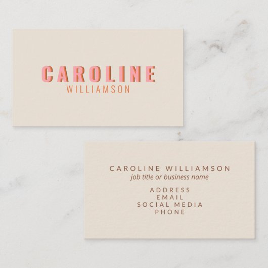 Roze en Oranje Retro Typografie Creative Modern Visitekaartje (Voorkant / Achterkant)