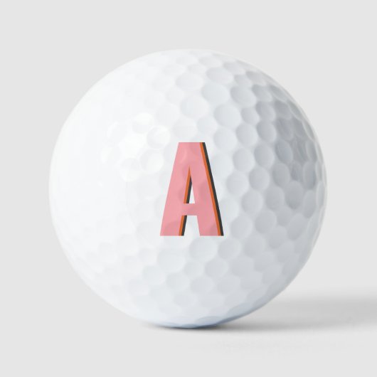 Roze en Oranje Retro Typografie Monogram Initiaal Golfballen (Voorkant)
