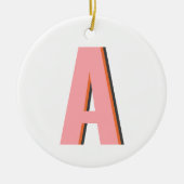 Roze en Oranje Retro Typografie Monogram Initiaal Keramisch Ornament (Voorkant)