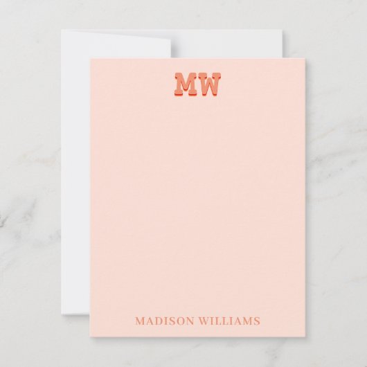 Roze en Oranje Retro Typografie Monogram Initiaal Notitiekaartje (Voorkant)