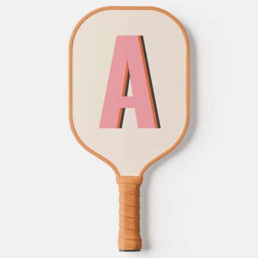 Roze en Oranje Retro Typografie Monogram Initiaal Pickleball Paddle (Voorkant)