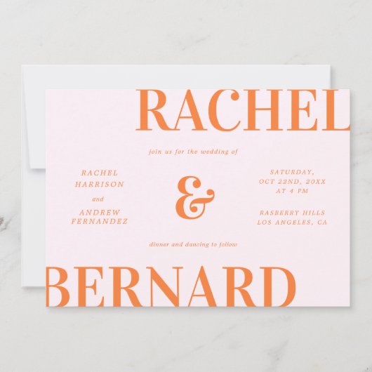 Roze en Oranje Retro Typografie QR Code Weddenscha Kaart (Voorkant)